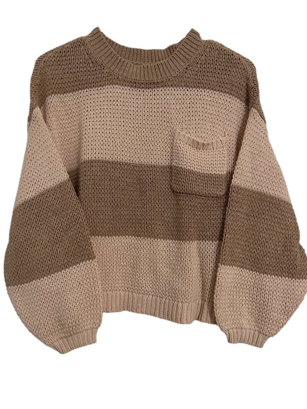 American Eagle Size Extra Small (XS) Tan Blush Striped Chunky Knit Crewneck Pull